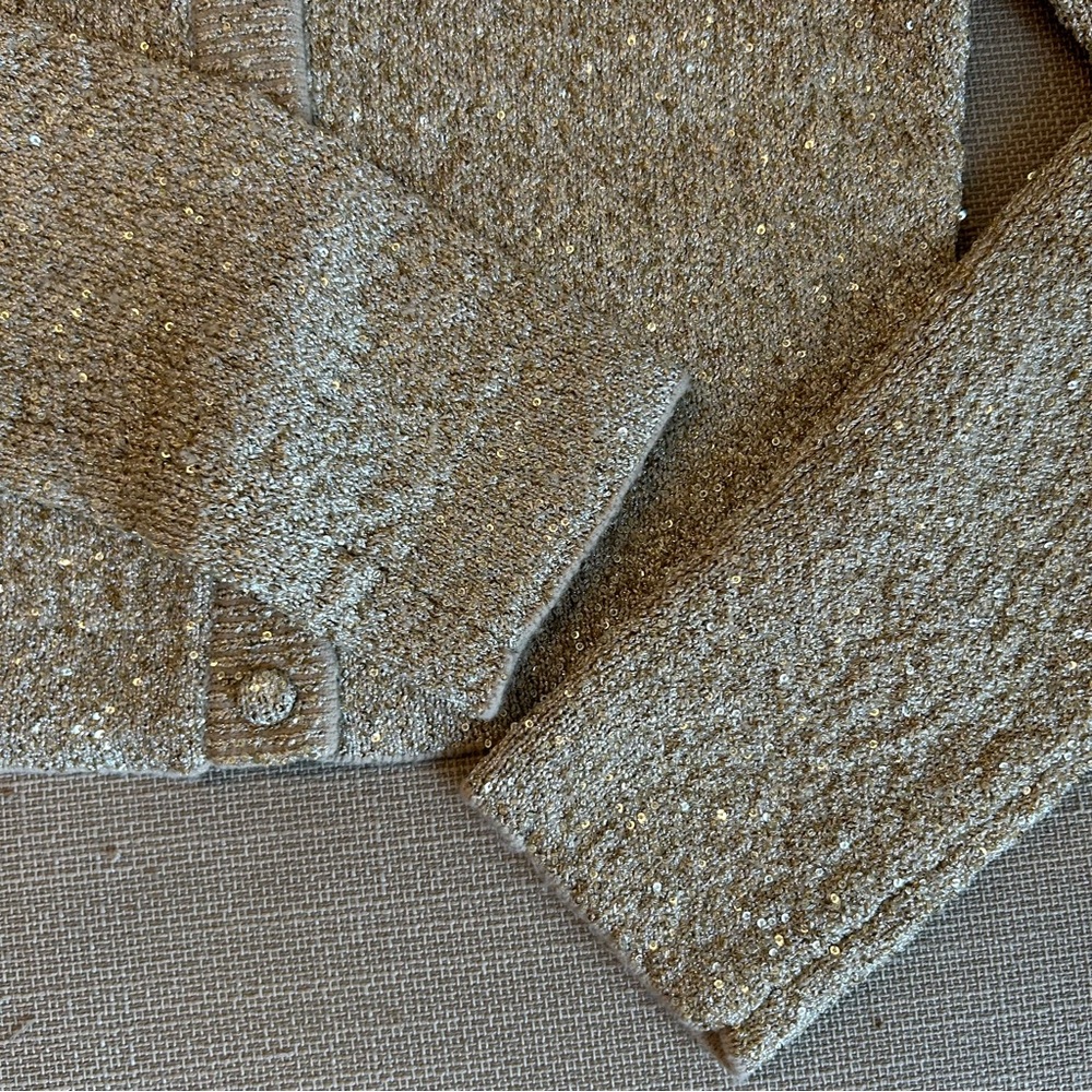 NWT LoveShackFancy Ferra Sequin Stretch Knit Cardigan Honey Gold Holiday - Picture 8 of 14